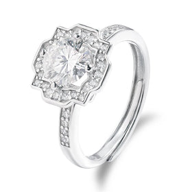 GRA Moissanite Diamond 925 Sterling Silver Adjustable Wedding Ring for Women Moissanite Engagement Rings