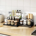Storage Organizer for Kitchen Drawer Bathroom Metal Black 3-Tier Step Sliding Extendable Pull Out  Standing Spice Rack