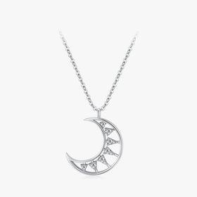 Ailmay Real 925 Sterling Silver Exquisite Moon Pendant Necklace for Women Dazzling Clear CZ Lovely Fine Girl Jewelry Gift
