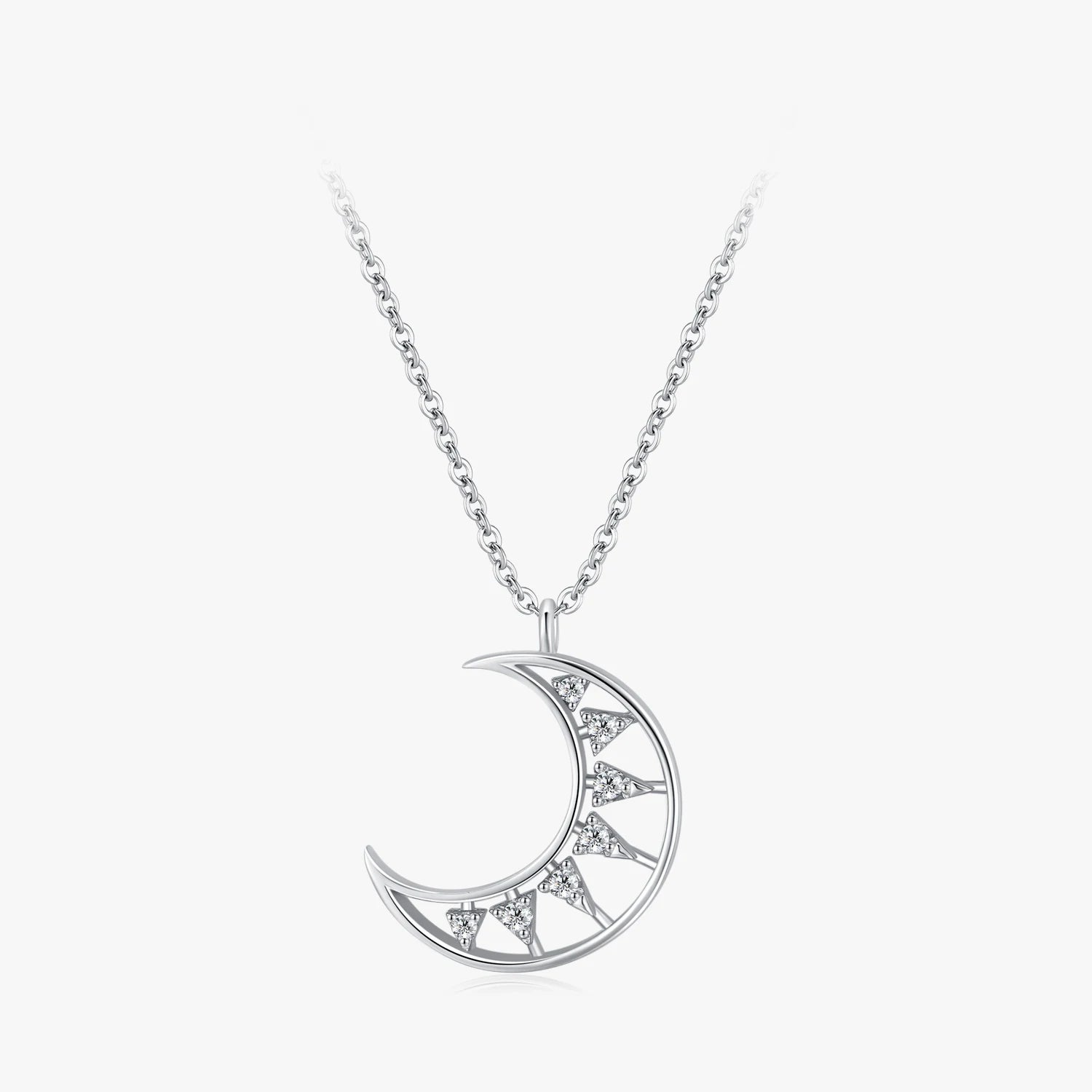 Ailmay Real 925 Sterling Silver Exquisite Moon Pendant Necklace for Women Dazzling Clear CZ Lovely Fine Girl Jewelry Gift
