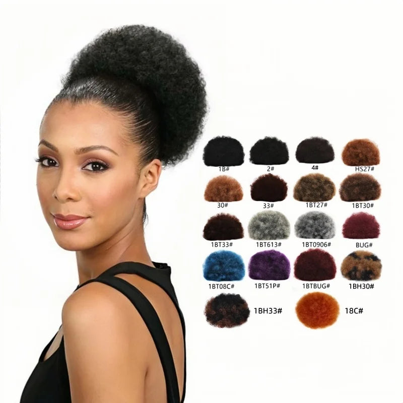 8inch Women Silky Afro Puff Hair Bun Chignon With Clip Accessories Short Kinky Curly Drawstring Ponytail
