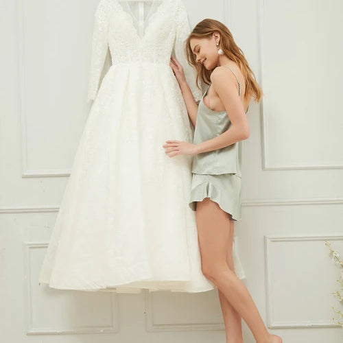 Fung 6016  Summer Cami Set Satin Sleep Wear Luxury Woman Sexy Sleepwear Cami Tops Valentine's Day Pajamas for Women