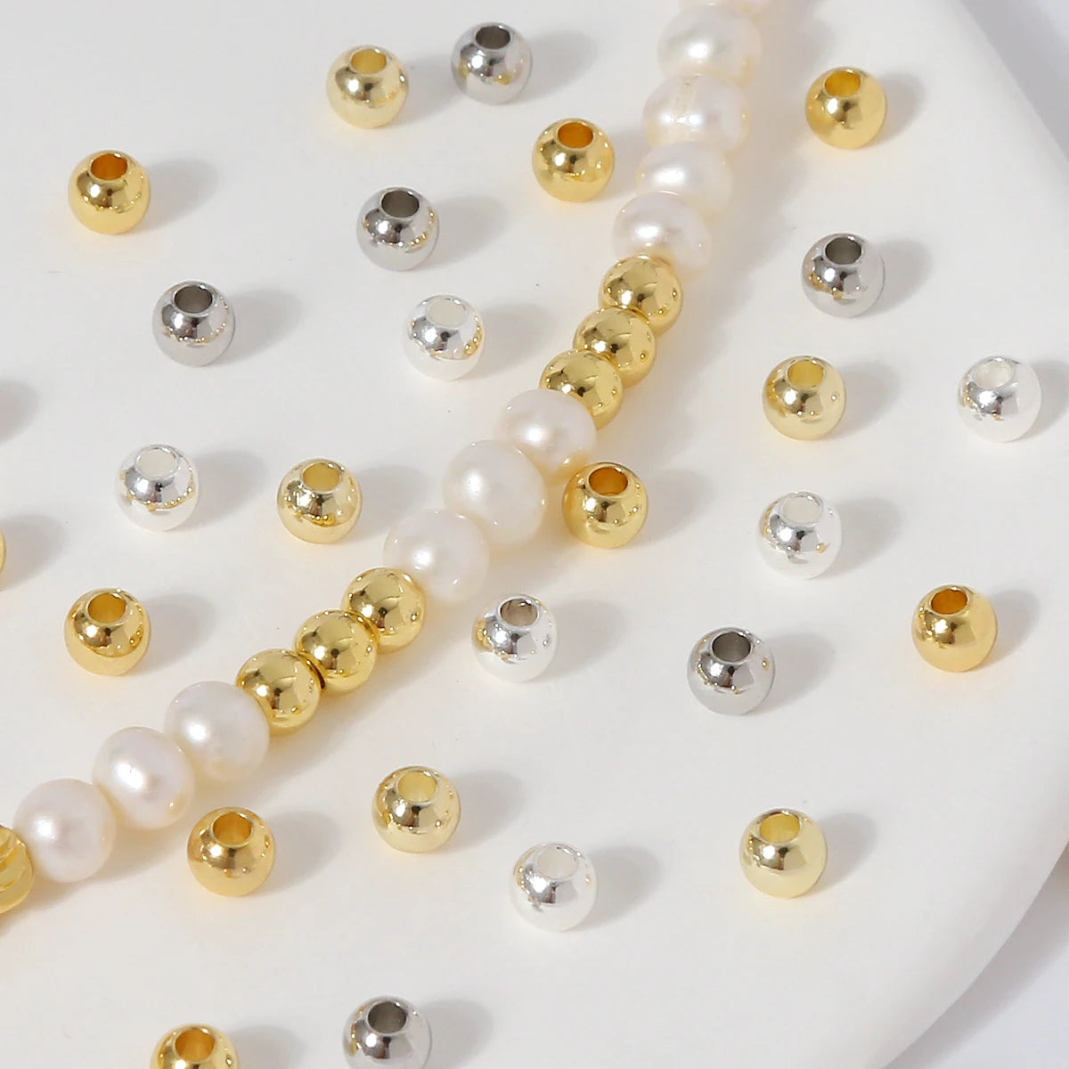 Round Ball Bead 14K Gold Plated Brass Smooth Beads Isolation Beads for Jewelry Making Bracelet Accessories