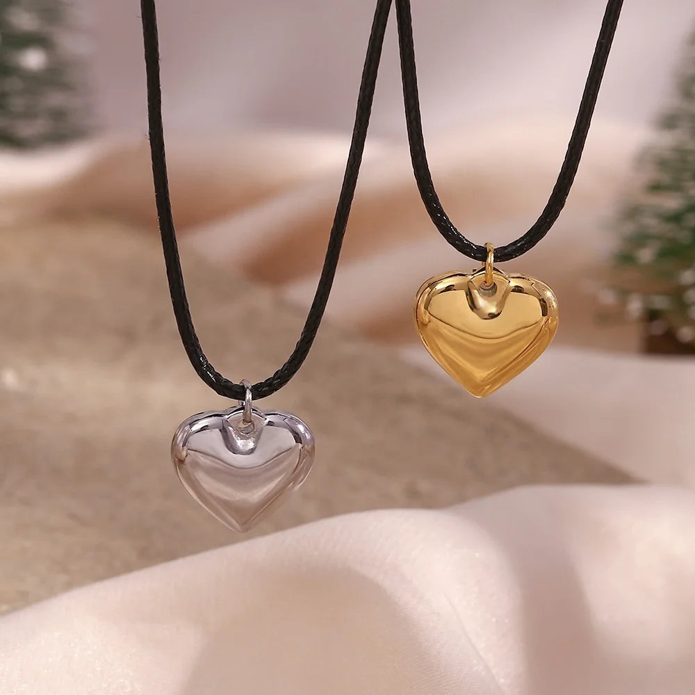 Dreamshow Fashion Jewelry Rope Chain 18k Gold Plated Heart Necklace Stainless Steel Valentines Day Gift 2023