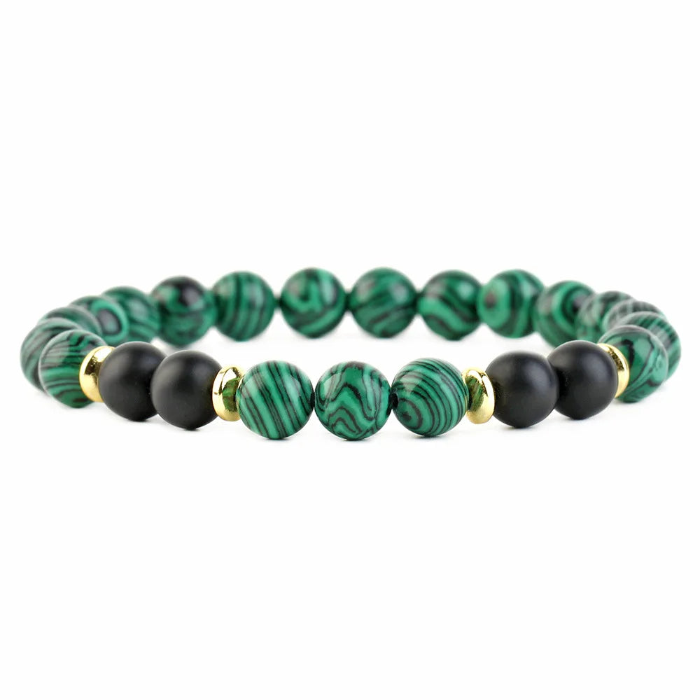Pulseras De Piedras 8MM Natural Stone Tiger Eye Malachite Turquoise Bracelet Elastic Beaded Bracelet for Women Men
