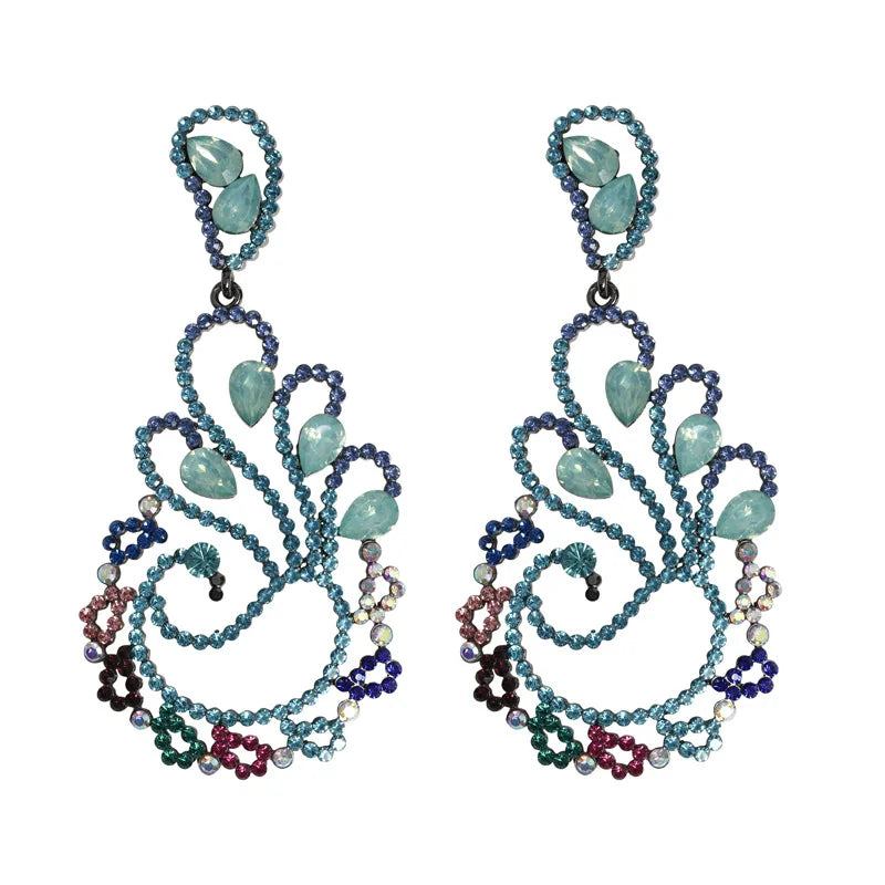 Wholesale 925 Sterling Silver Pin Bling Gemstone Peacock Shaped Earrings Shining Rhinestone Crystal Peacock Earrings