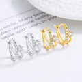 Fine Jewelry 925 Sterling Silver Statement Earrings Geometric Two Layers Row of Zircon Gold Plated Hoop Earrings Women