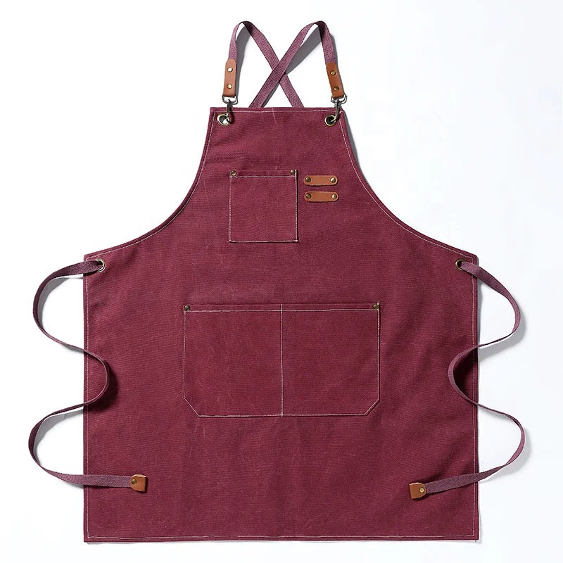 FYD Wholesale High Quality Beauty Hairdressing Nail Salon Uniform Barber Apron Canvas Apron with Pocket