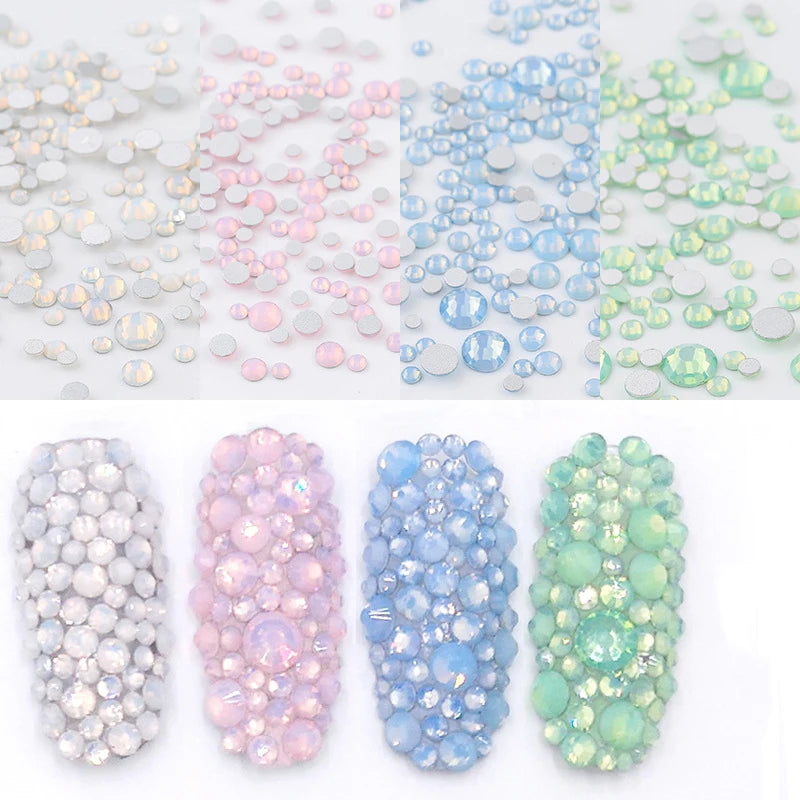 Lan Guang Hot Selling Different Sizes Snow Protein Glass Crystal Flat Bottom pink Protein Combination Manicure Diy Jewelry