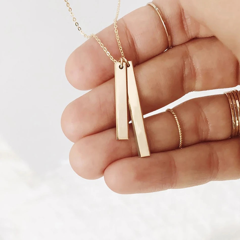 Minimalist 316L Stainless Steel 14K Gold Plated Double Bar Pendant Necklace Custom Name Necklace for Women Men Custom Gift