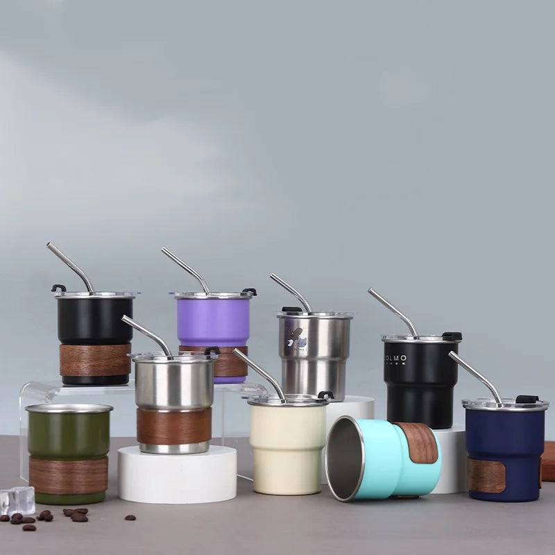 Beeman 304 Stainless Steel Camping Cup Coffee Mug Coffee Cups Single Wall Mug Wood Grain Sleeve Tumbler With Lid and Straw MegaBDM