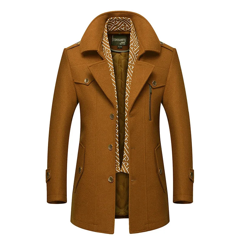 Autumn and Winter New Men's Double Collar Woolen Coat Warm Plus Size Men Long Coat for Winter Wool Windbreaker for Men