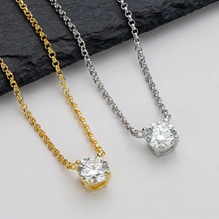 SC Fine S925 Sterling Silver Engagement Necklace Gift Women Luxury D Grade VVS One Carat Moissanite Necklace for Wedding
