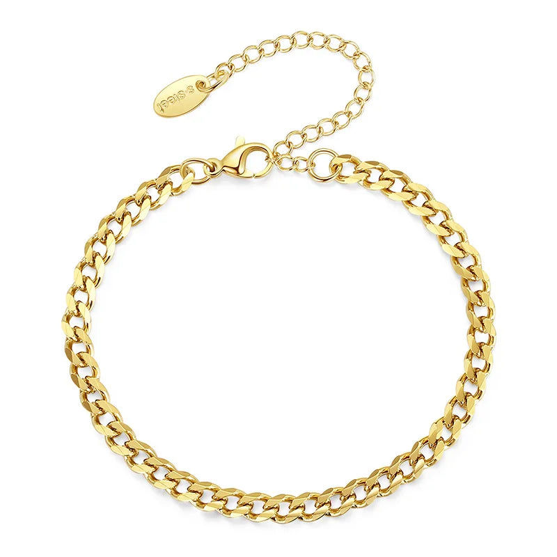 Hip Hop Gold Plated Jewelry Stainless Steel Cuban Link Chain Bracelet for Women