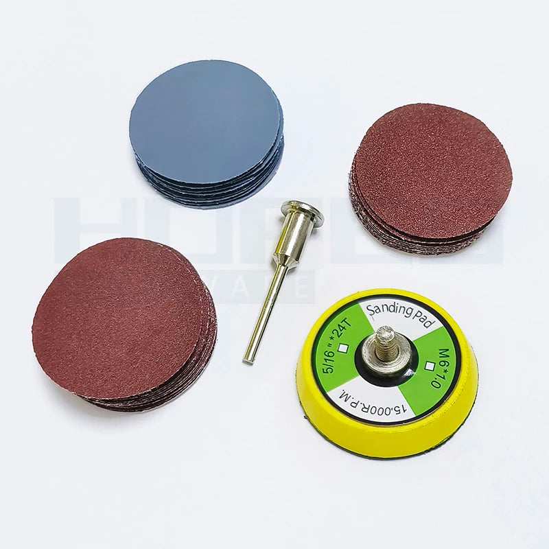 1" 2" 3" Inches 30 50 60 100 120 200pcs Round Sanding Paper Disc Set with Mandrel Hook and Loop Fiber Pad Abrasive Kit Tools