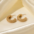 Micro Pave Luxury Cubic Zirconia Stainless Steel Fashion C Shape Stud Earrings 18k Gold Plated Shiny Jewelry