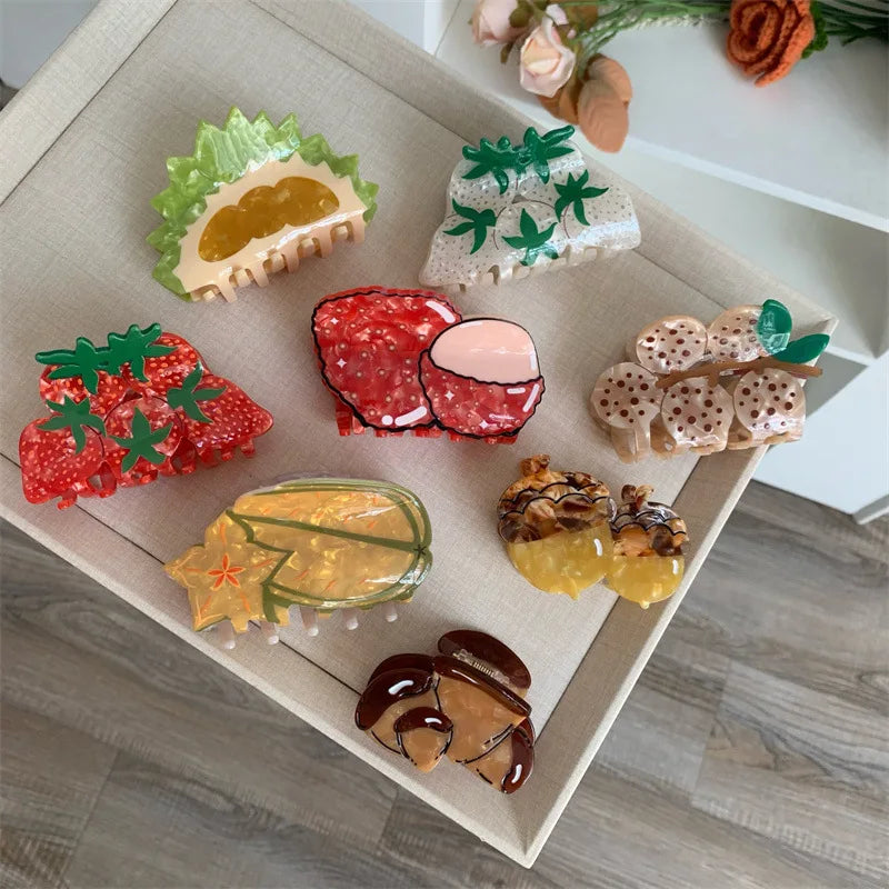 2025 Yi YHJ Women's Hair Accessories Large New Cute Creative Fruit Fun Acetate Shark Clip Hair Claw Clips Girl Woman Wholesale