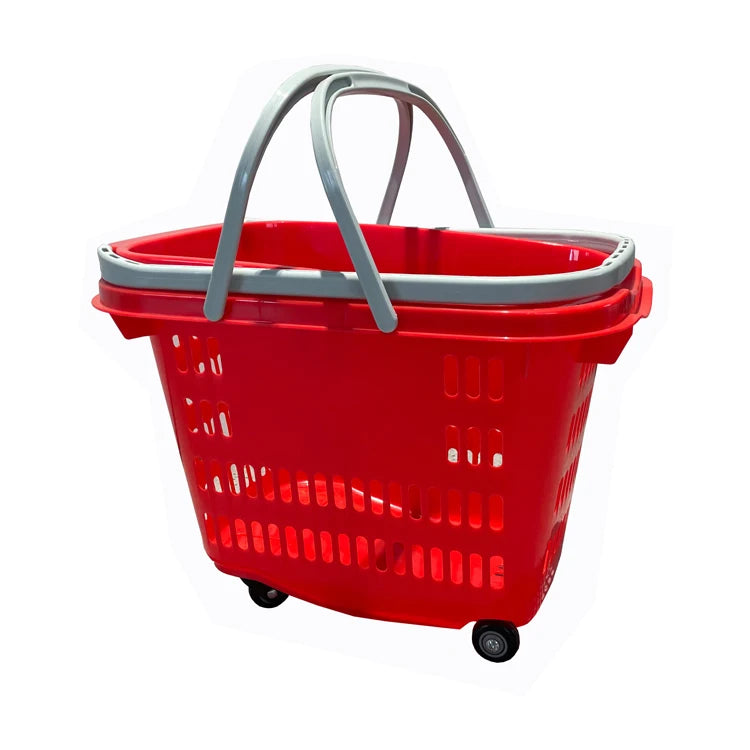 4 Wheel Pull Shopping Basket Stackable Plastic Basket Multifunction Plastic Shopping Basket with Handle