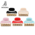 France Acetate Pearl Hair Claw Candy Color Middle Size Acetate Hair Claw Elegant White Pearl Hair Clips for Women