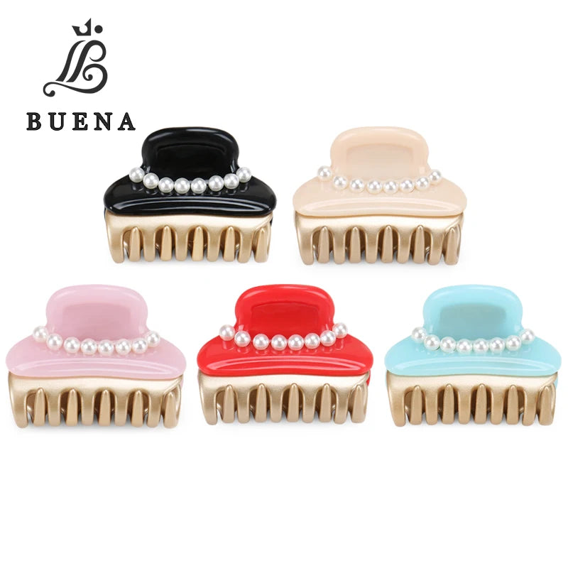 France Acetate Pearl Hair Claw Candy Color Middle Size Acetate Hair Claw Elegant White Pearl Hair Clips for Women