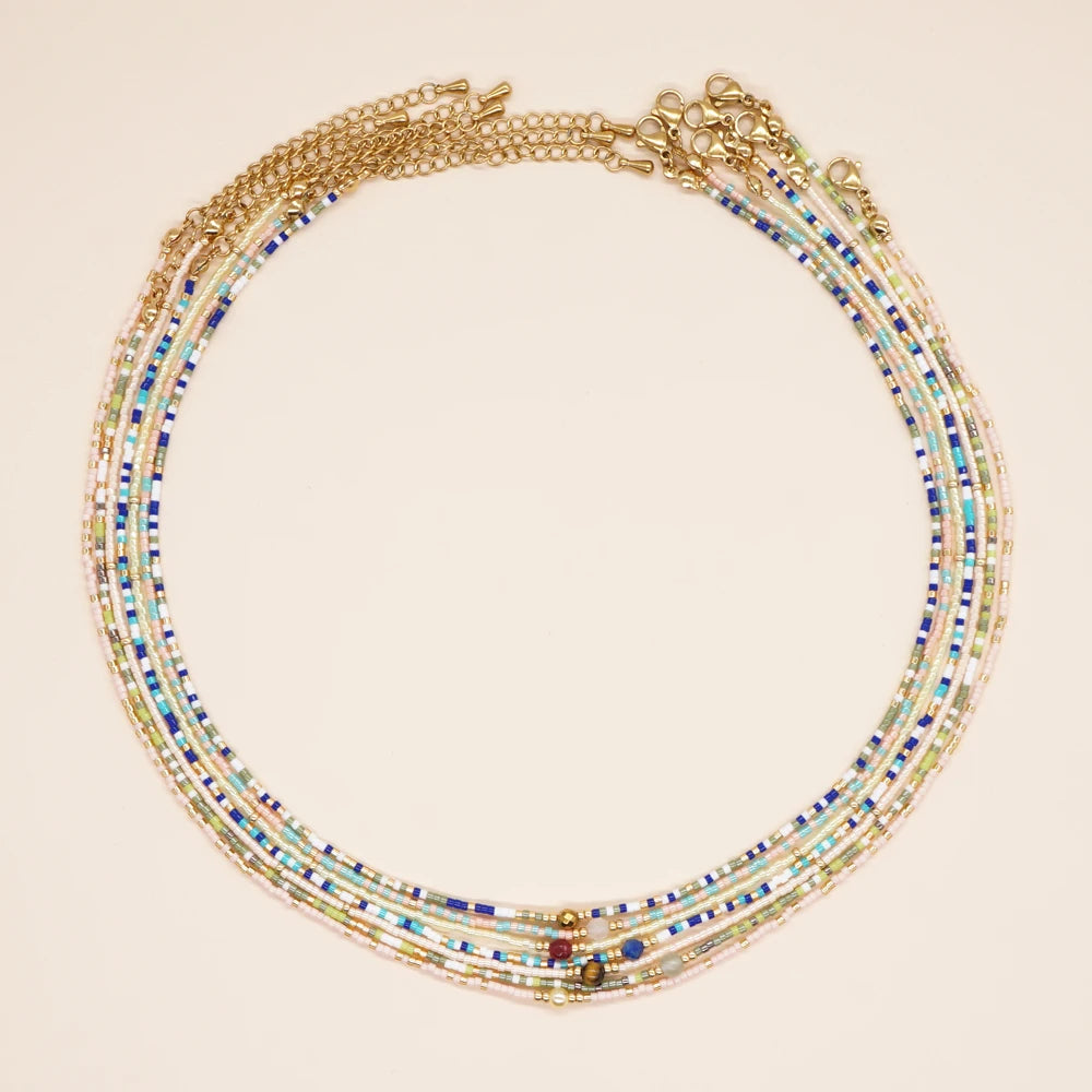 Go2Boho Natural Stone Necklace Miyuki Seed Beads Necklace for Women Stainless Steel Lobster Neck Chain Fashion Jewelry