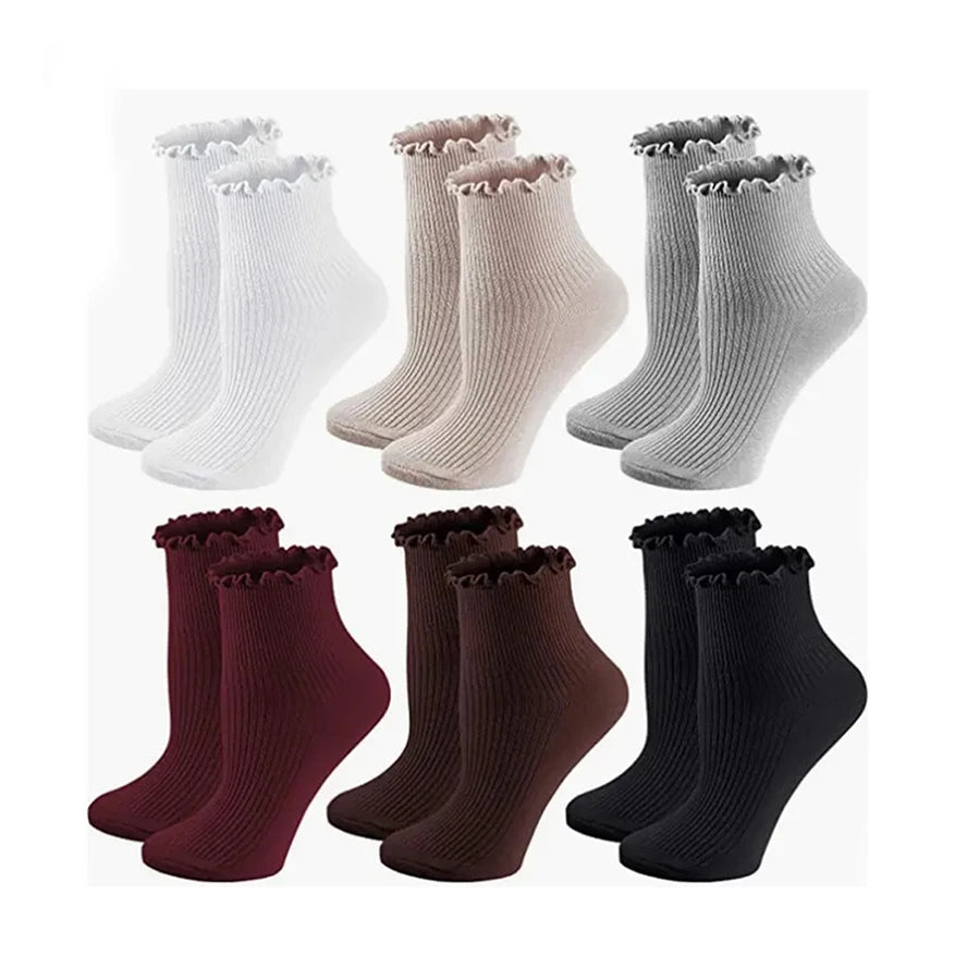 Wholesale Casual Cute Breathable Knit Cotton Lettuce Ankle Frilly Socks Womens Ruffle Socks