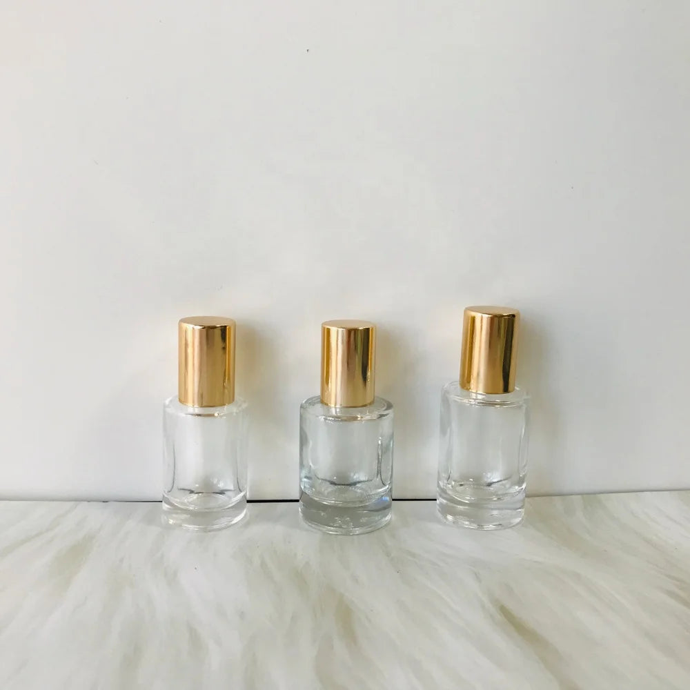 Wholesale 3ml 6ml 10ml 12ml clear Cylindrical Roller on Glass Bottle with Shiny Gold Caps and Crystal Roller