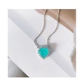 Big Emerald Heart Pendant Necklace Synthetic Blue Paraiba 925 Sterling Silver Necklace