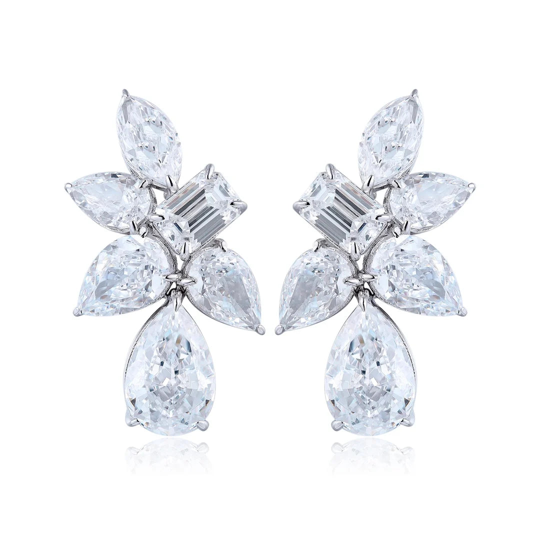 Premium Luxury Pear Cut Stud Earrings Romantic Simple Style S925 Silver White Sparkling Zirconia Anniversary Jewelry