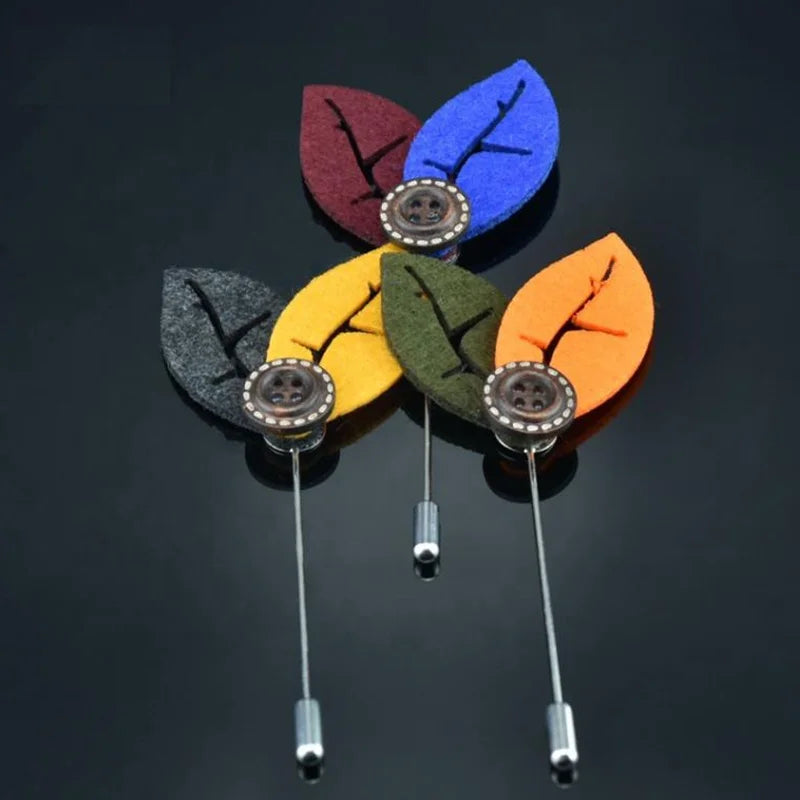 Latest Fashion Multi Color Felt Fabric Leaf Flower Button Party Business Brooch Lapel Pin MegaBDM