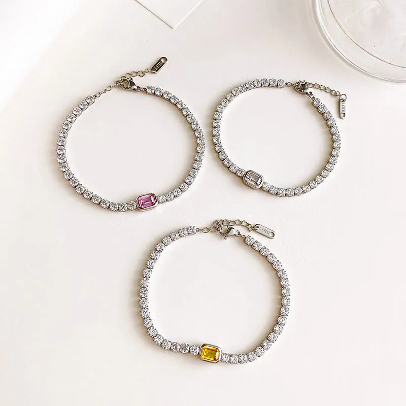 Schmuck Zircon Armband Yellow Zircon Stainless Steel Bracelet Aksesuar Bileklik Square Zircon Shinny Bangle Bracelets