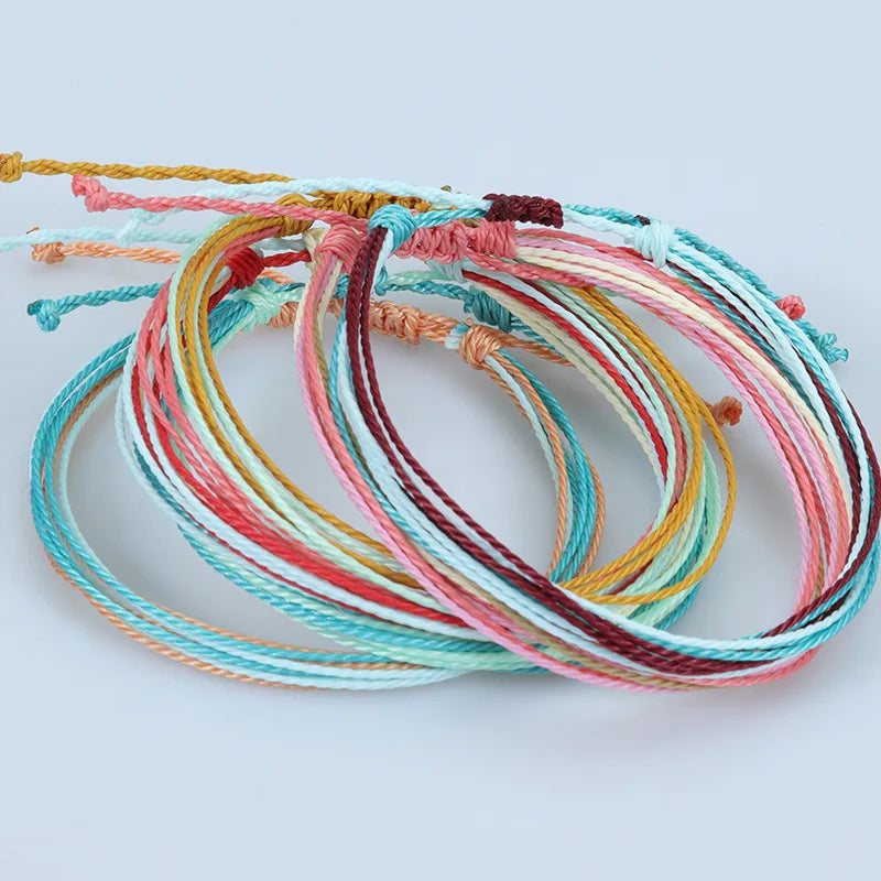 Boho Style Waterproof Wax Wire Woven Anklets Summer Beach Surfing Foot Rope