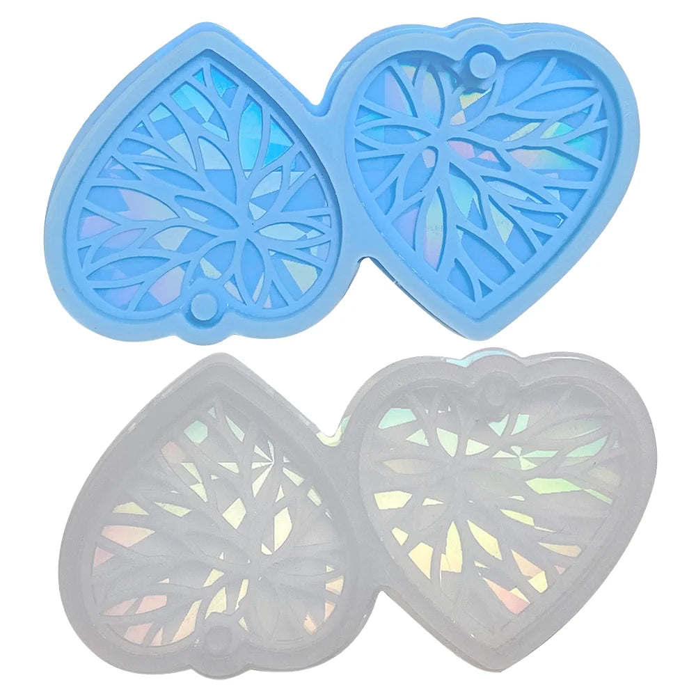 LifeTop Heart Holographic Silicone Earring Mold Holographic Heart Jewelry Keychain Pendant Epoxy Resin Casting Mold for DIY