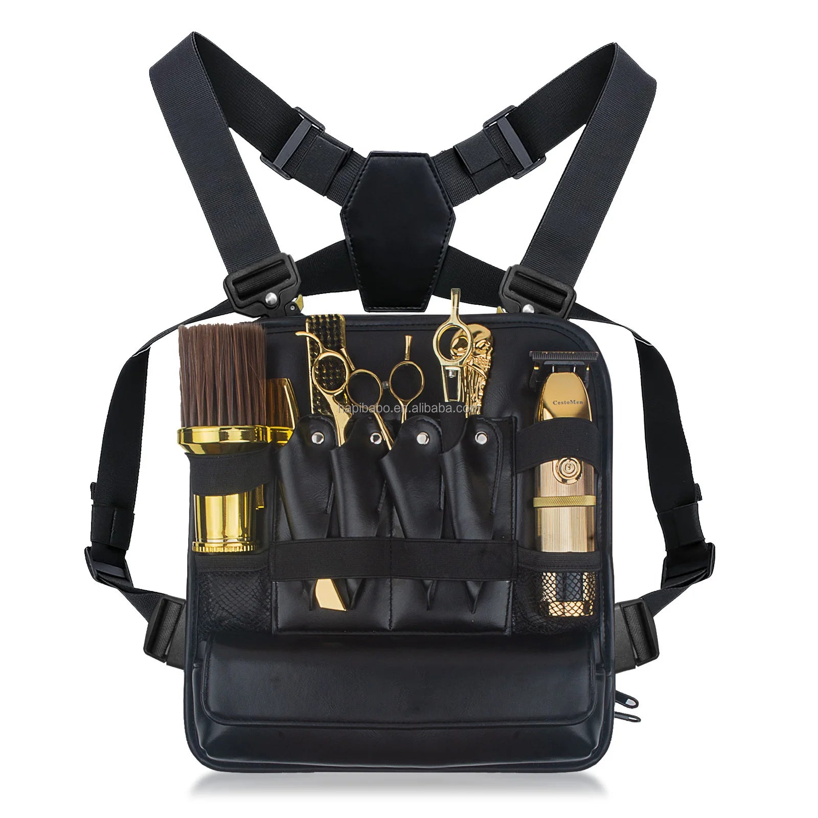 PU Leather Professional Hair Styling Tools Organizer Barber Chest Holder Bag Scissor Pouch Functional Chest Rig for Barbers