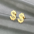 18K Gold Plated Small Cute Sweet Us Dollar Stud Earrings Stainless Steel Dollar Sign Earrings for Women