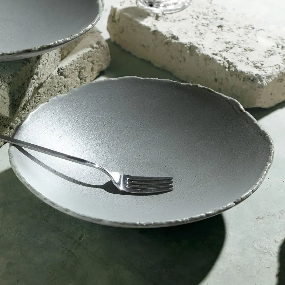 Factory Wholesale Modern Creative Irregular Grey Restaurant Ceramic Dinner Plates Serving Porcelain Deep Plate for Catering