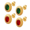 2025 New French Retro Chic Fancy Jewelry Red Green Zircon 18K Gold Plated Stainless Steel Small Hoop Earrings for Women Lady