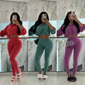 Good Quality Wholesale Zipper Crop Top Pants 2 Piece Clothing Women Sportswear Two Piece Tights Set