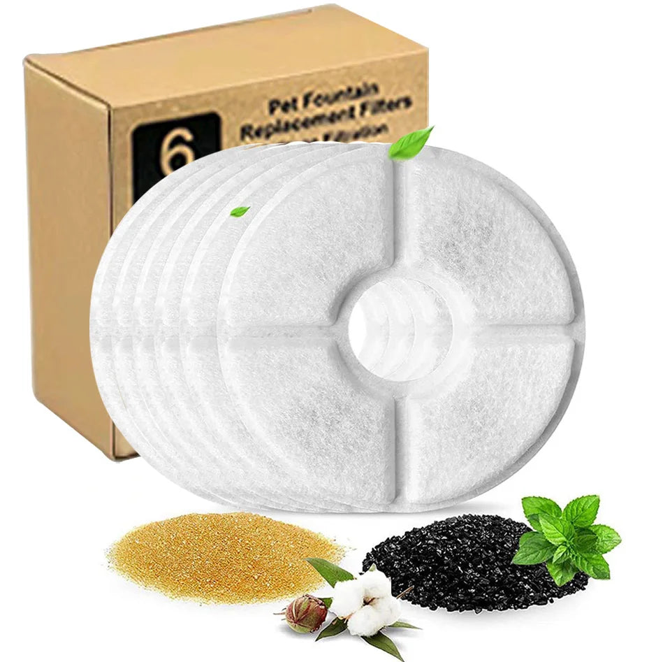 6pcs Eco-Friendly Round Activated Carbon Filter Replacement for Cat/Dog Water Drinking Fountain Dispensers Flower Pet Fountain
