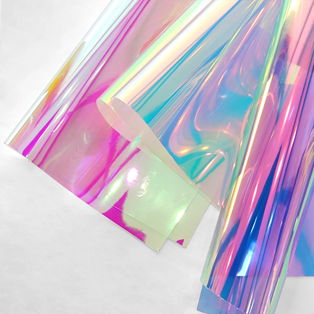 10 Pcs Holographic Clear PVC Vinyl Iridescent Waterproof Mirrored Foil Laser Film for DIY Applique Crafts