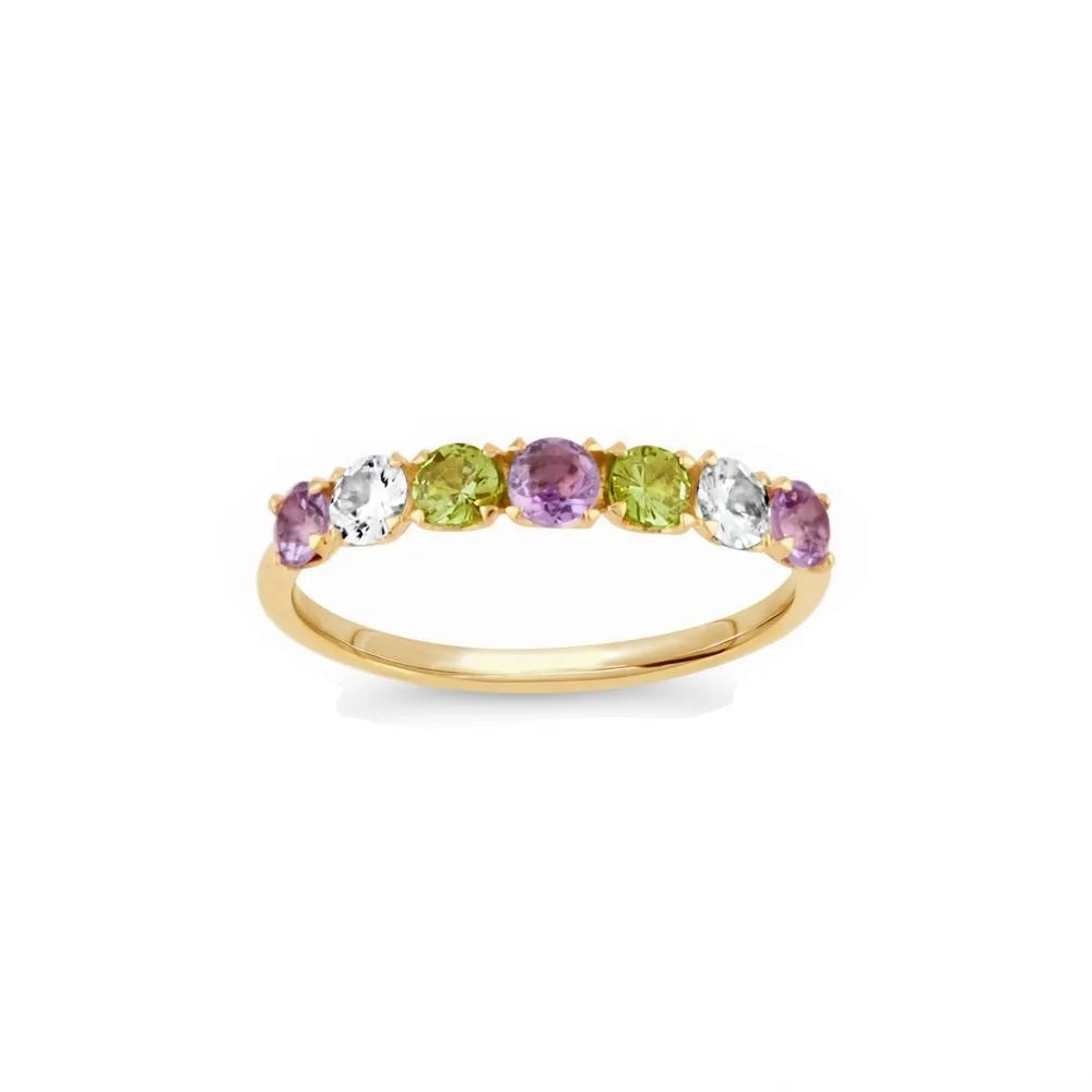 LOZRUNVE Custom Jewelry 18k Gold Plating 925 Sterling Silver Rainbow Diamond CZ Half Eternity Ring for Women