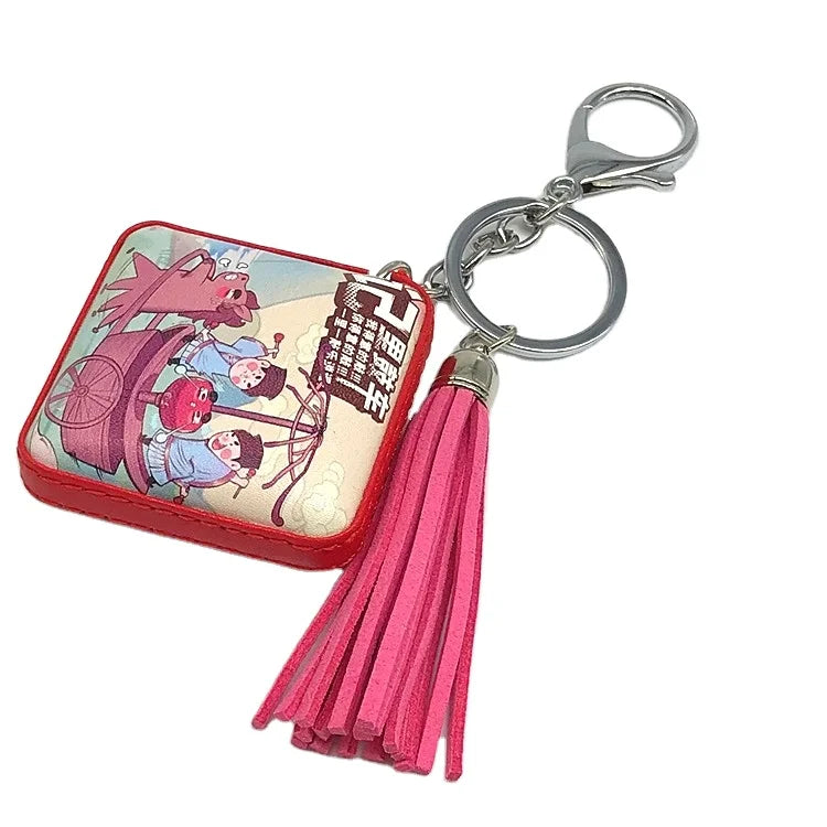 Mini Gift for Promotion Pocket Measuring Tape with Keychain Leather Hanging Measuring Tape