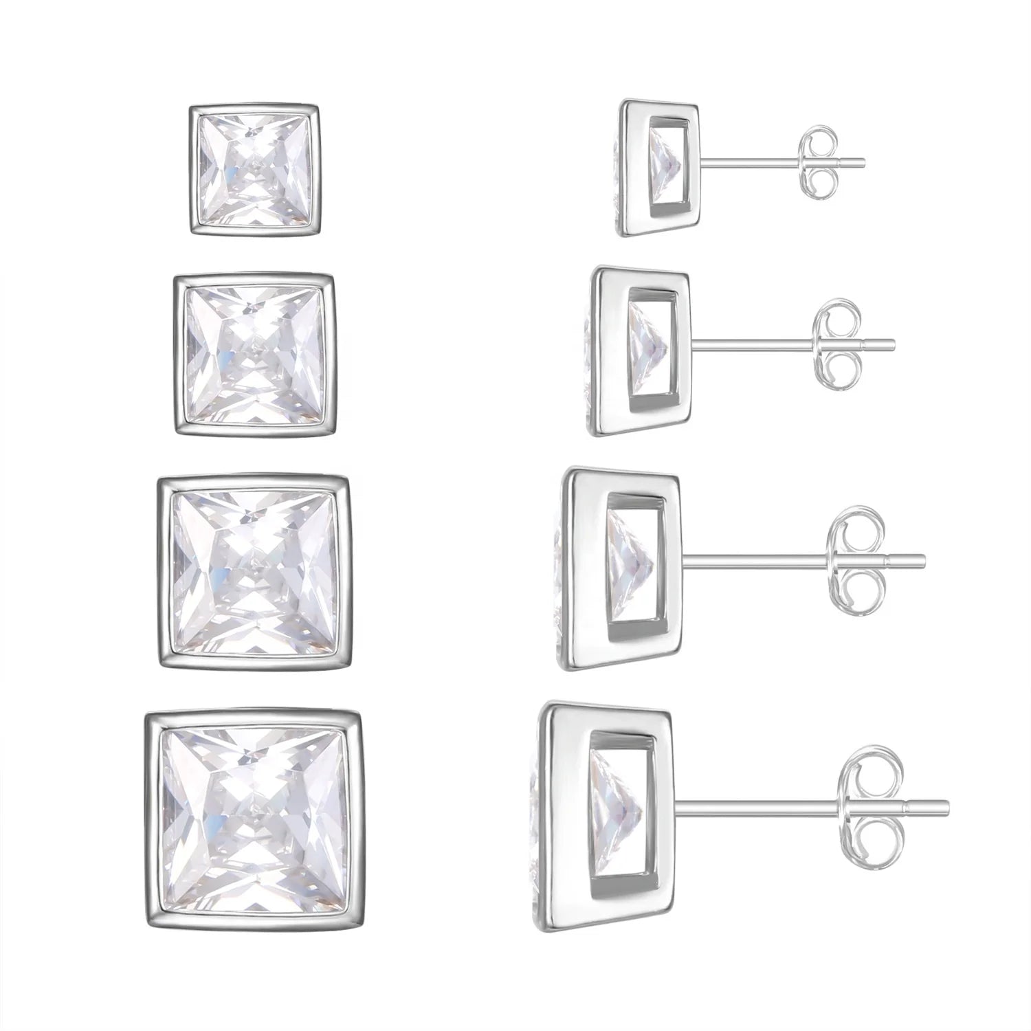RE3144 18k Gold Plated Sterling Silver Stud Earrings for Men Women Hypoallergenic Jewelry Cubic Square Zircon Statement Earring