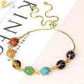 CSJA Trendy Natural Stone Green Jade Bracelet Gold Plated Wire Wrapped 7 Chakra Crystal Friendship Bracelets for Teen Girls G700