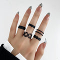 New Heart-Shaped Joint Ring Set for Women - Creative Design Niche Hollow Geometric Rings in Black 5-Piece Collection