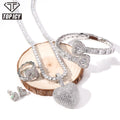 Women's Iced Heart Style CZ Bling Bling Tennis Link Chain Set Baguette Bangle Big Heart Pendant for Parties Zircon Main Stone