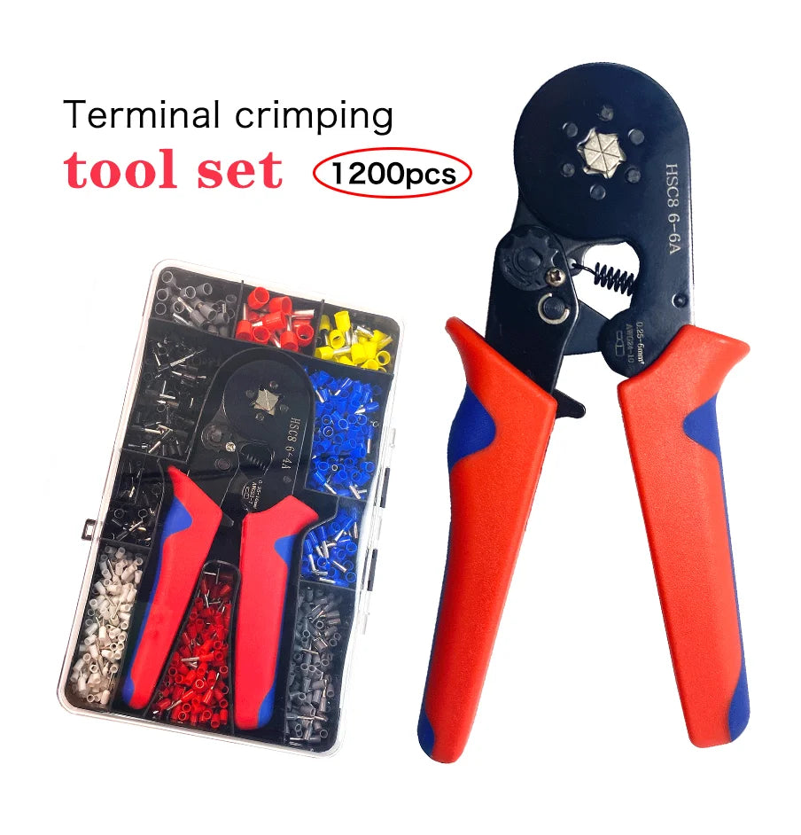 Factory Price HSC8 6-4a square Wire Crimper Plier Set Cable Ferrule Crimping Tool Kit with 1200 Terminal