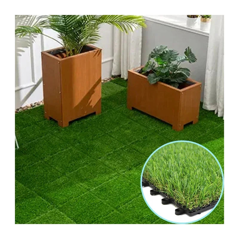 Good Price Garden Landscaping Grass Tiles Artificial Grass Tile Waterproof Deck Interlock Tile Patio Balcony