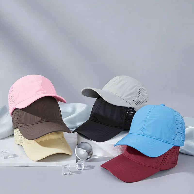 Men's Sports Adjustable Laser Cut Hole Waterproof Nylon Baseball Cap Hand Embroidered Street Style Runner Cap