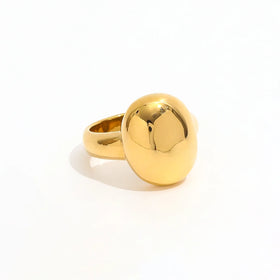 Joolim Jewelry Wholesale 18K Gold Plated Smooth Cambered Oval Peas Stainless Steel Ring for Women Ring